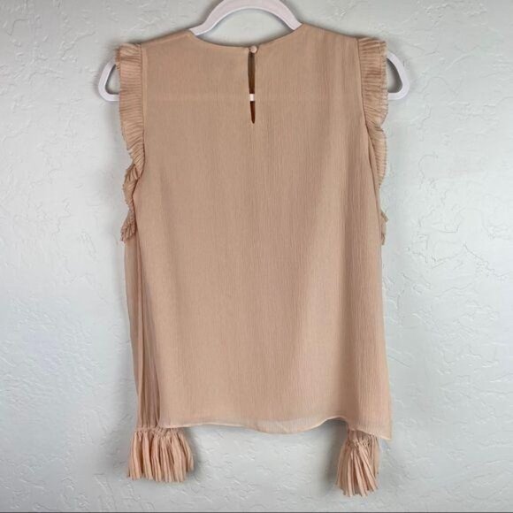 Intermix Nelly Silk Ruffle Cold Shoulder Blouse in Blush Pleated Women's Size 0 - Picture 8 of 10